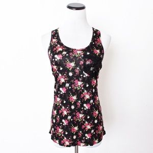 Iris Basic Black Floral Lace Sheer Back Top